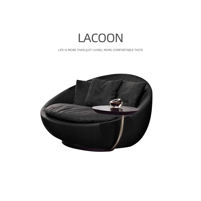 意式圆形布艺单人沙发椅设计师款Lacoon轻奢后现代旋转客厅休闲椅