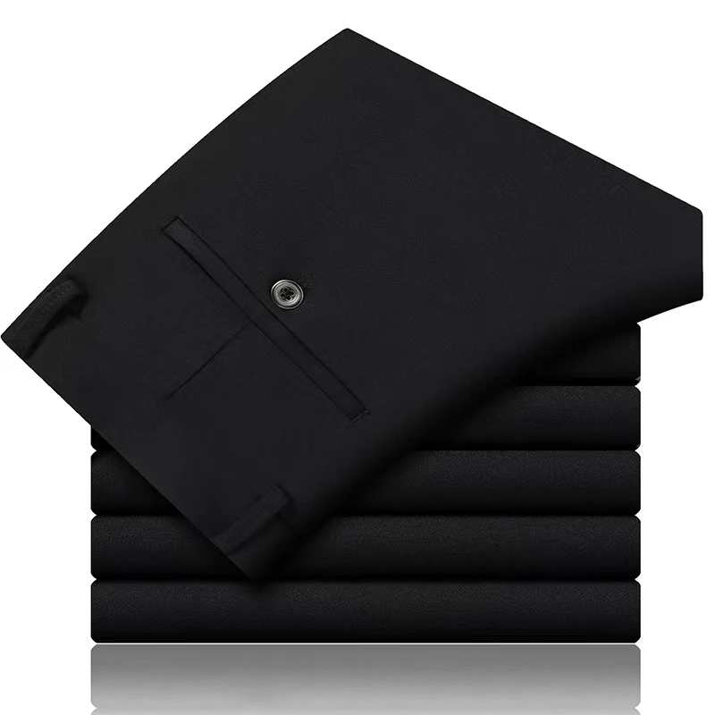 木笛春秋冬季男士商务休闲裤黑色百搭纯色直筒弹力流行休闲裤