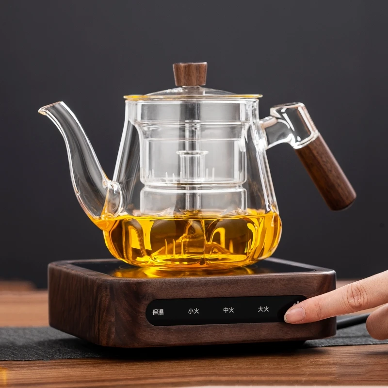 新款小型迷你胡桃木电陶炉煮茶器套装耐热玻璃蒸茶壶家用养生茶具
