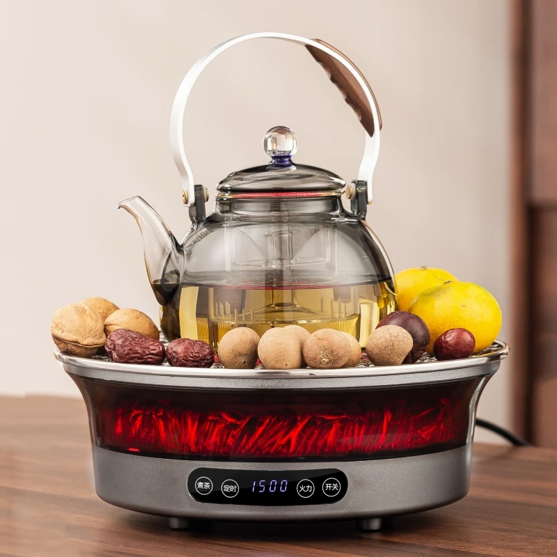 新中式室内专用围炉煮茶烤网插电款电陶炉保温烧水壶玻璃茶具家用