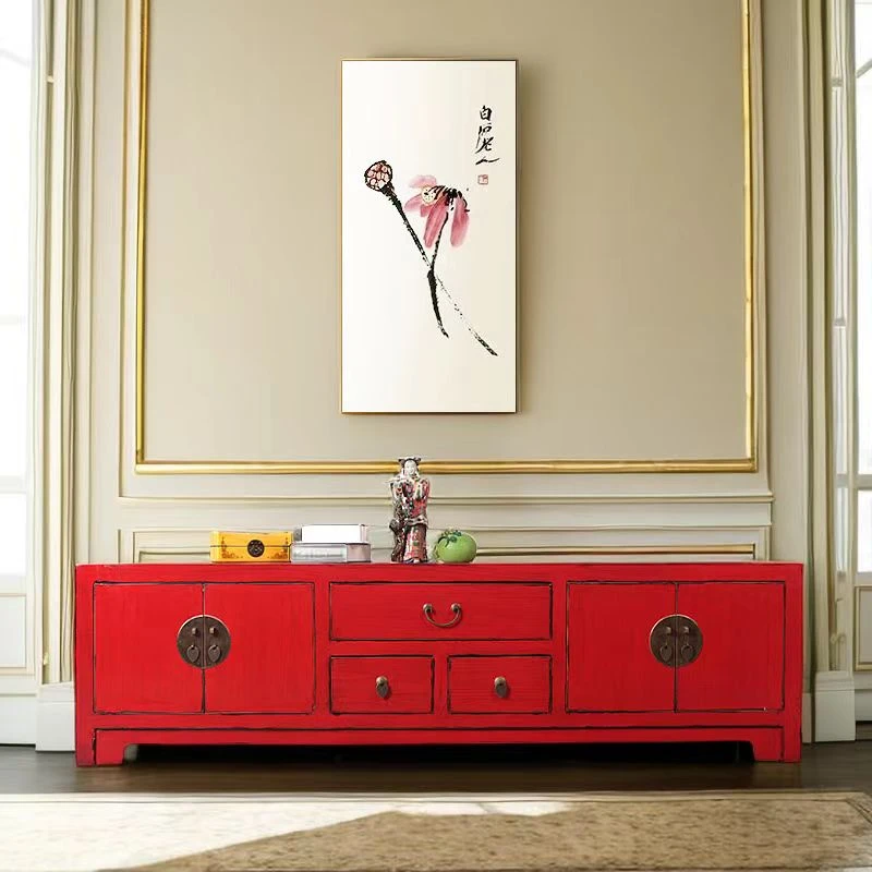 新中式实木整体电视柜客厅现代简约家具复古家用卧室矮柜地柜定制