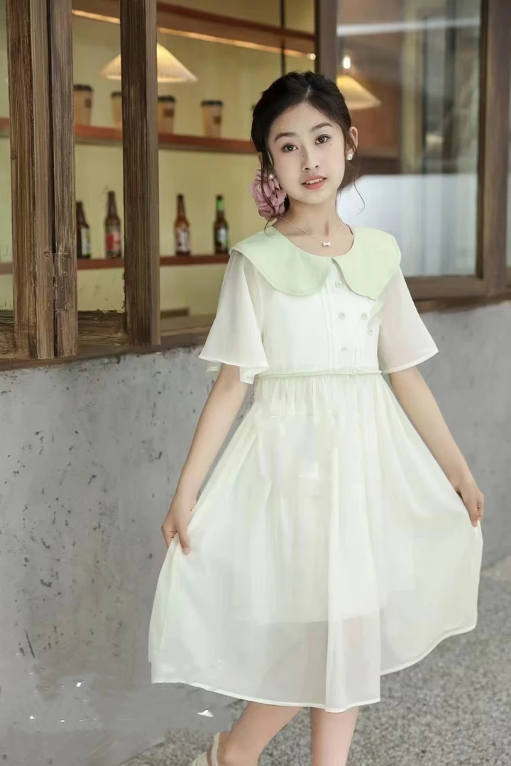 优品-女童时尚夏季甜美小清新娃娃领连衣裙