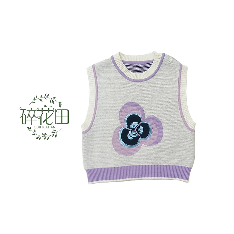 女中小童绣花背心毛衣无袖马甲儿童坎肩E01