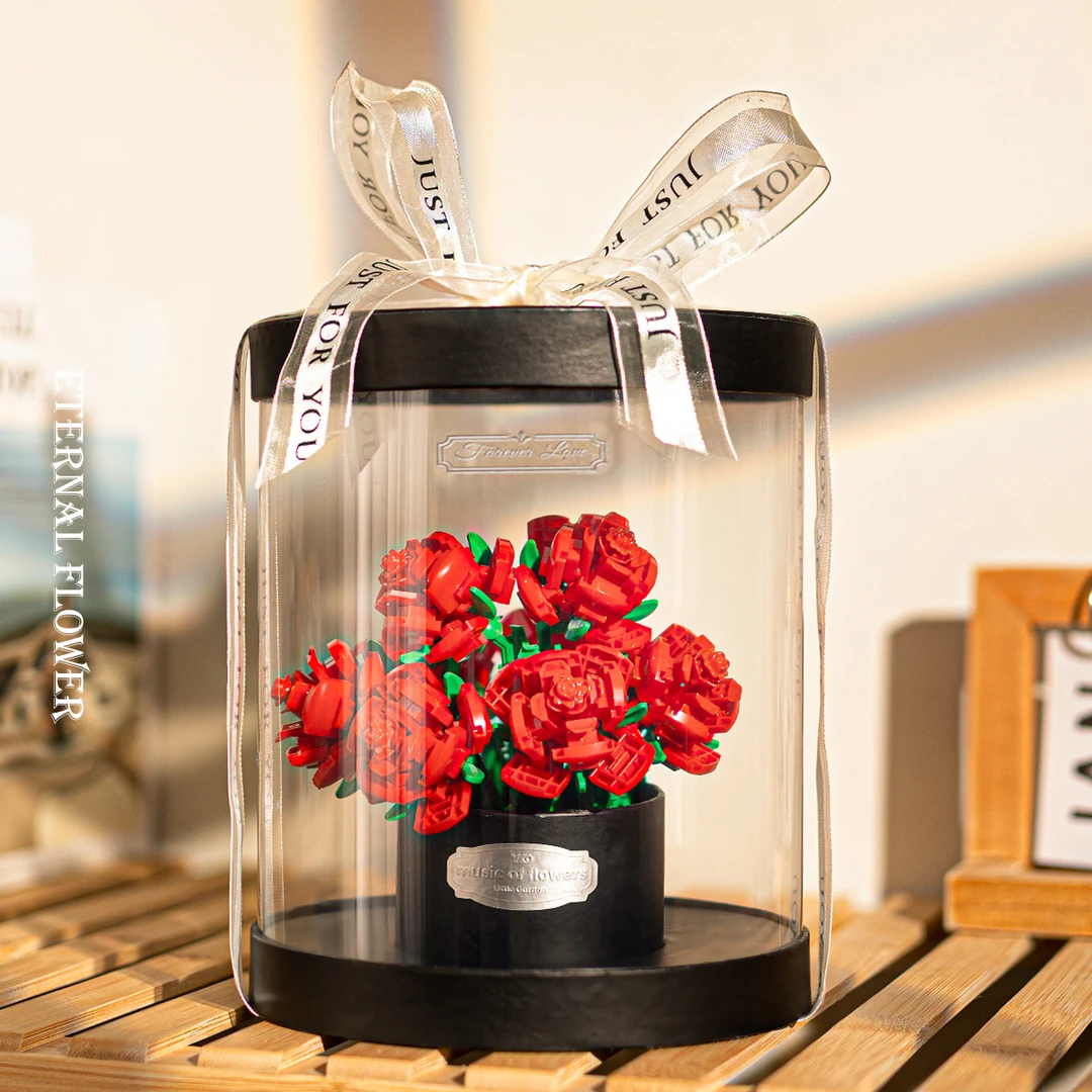 积木玫瑰花情人节520送女友手工礼物网红高颜值女生闺蜜生日礼物