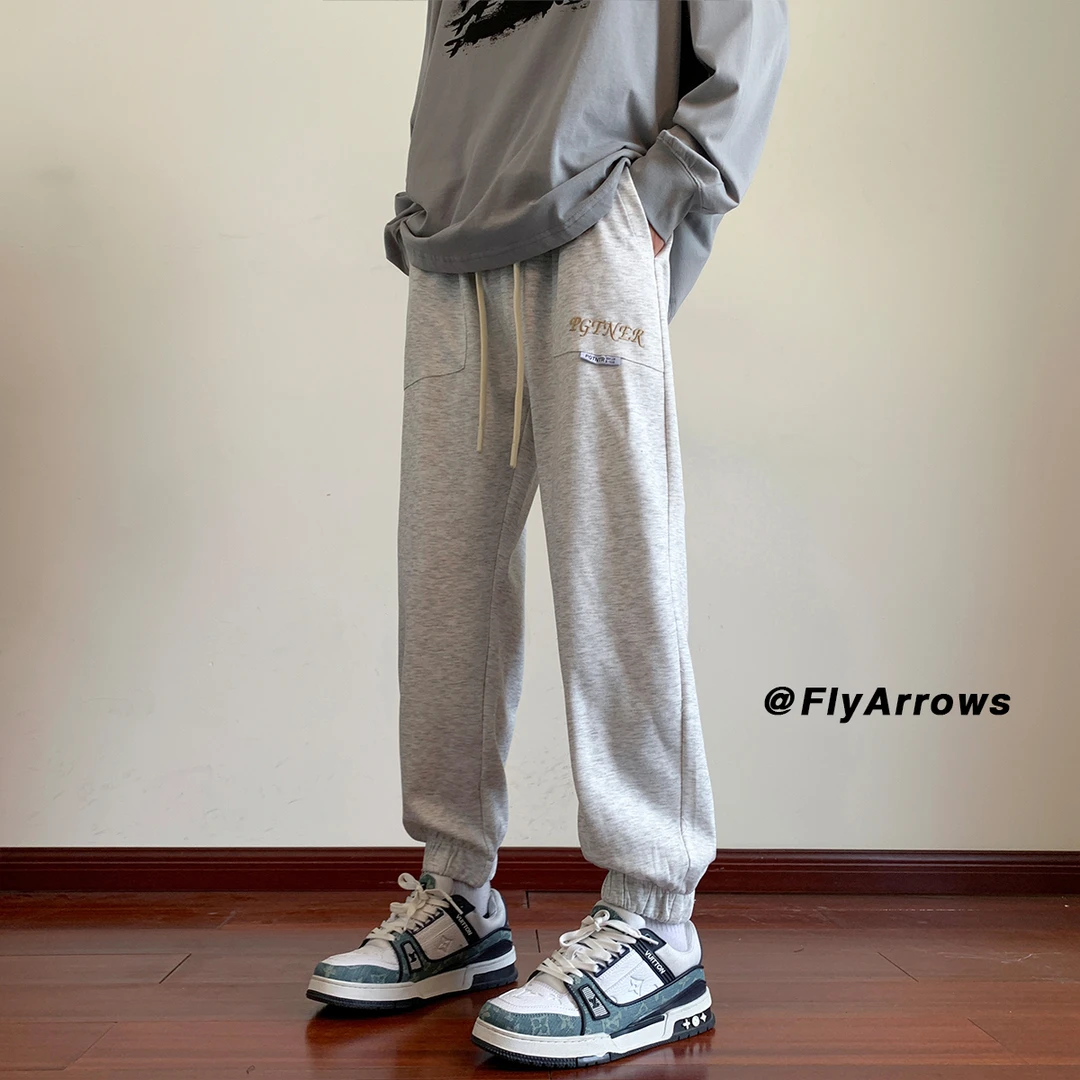 白花灰卫裤男秋季抽绳大码潮牌宽松束脚运动裤百搭高级感休闲裤子