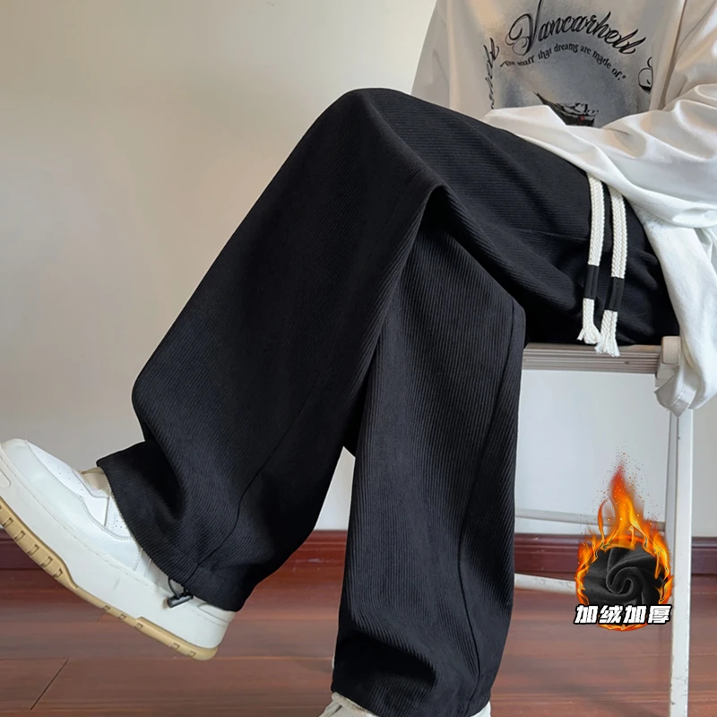 霄桂姿休闲裤潮流灯芯绒宽松长裤加厚直筒裤秋冬加绒垂感运动卫裤