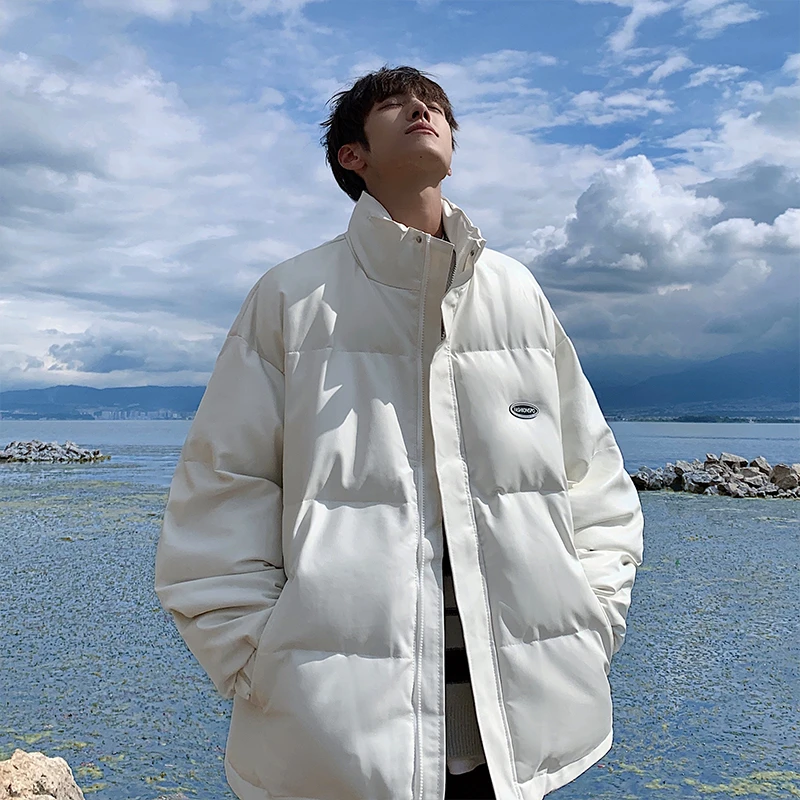 学院风pu皮棉服男2023冬新款立领大码潮牌加厚棉衣棉袄宽松外套男