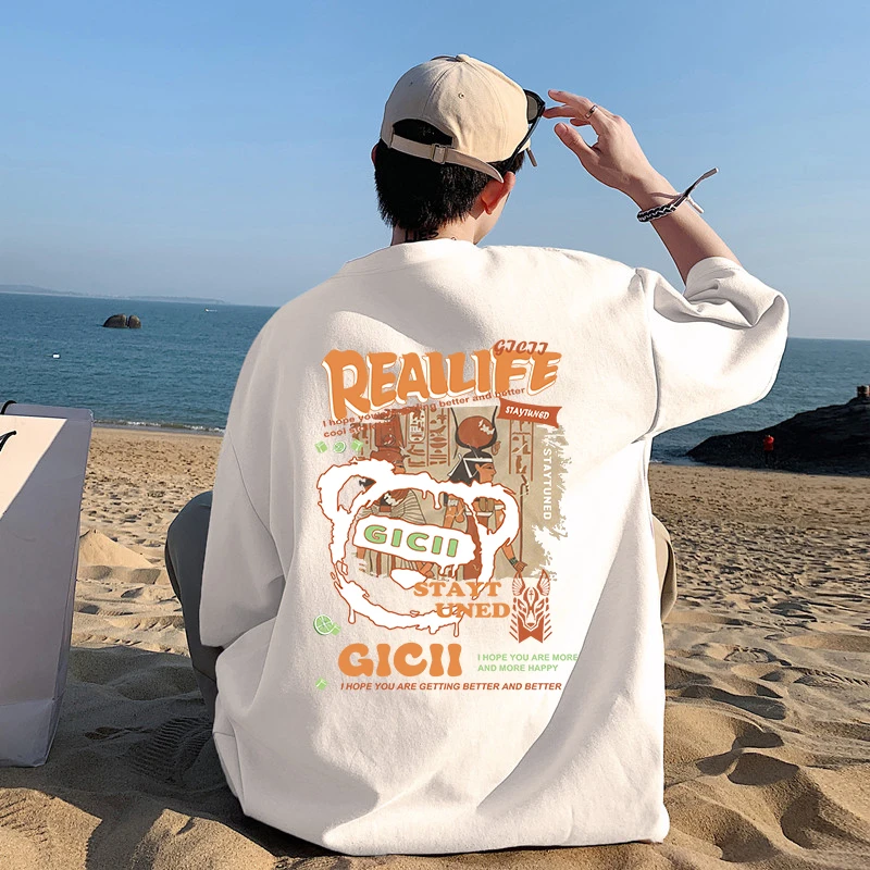 霄桂姿男女同款纯棉夏季男潮牌潮流圆领体恤薄款ins夏宽松百搭t恤