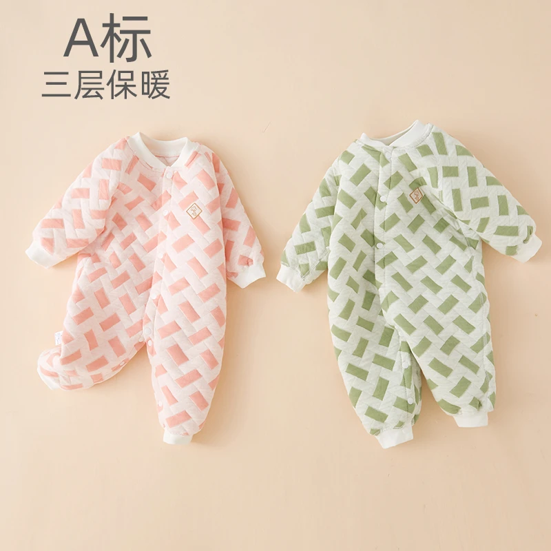 婴儿连体衣春秋纯棉爬服打底睡衣男女宝宝夹棉保暖哈衣新生儿冬装