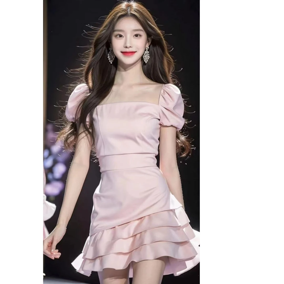多巴胺穿搭茶歇法式高端精致超好看粉色荷叶边连衣裙2025夏季新款