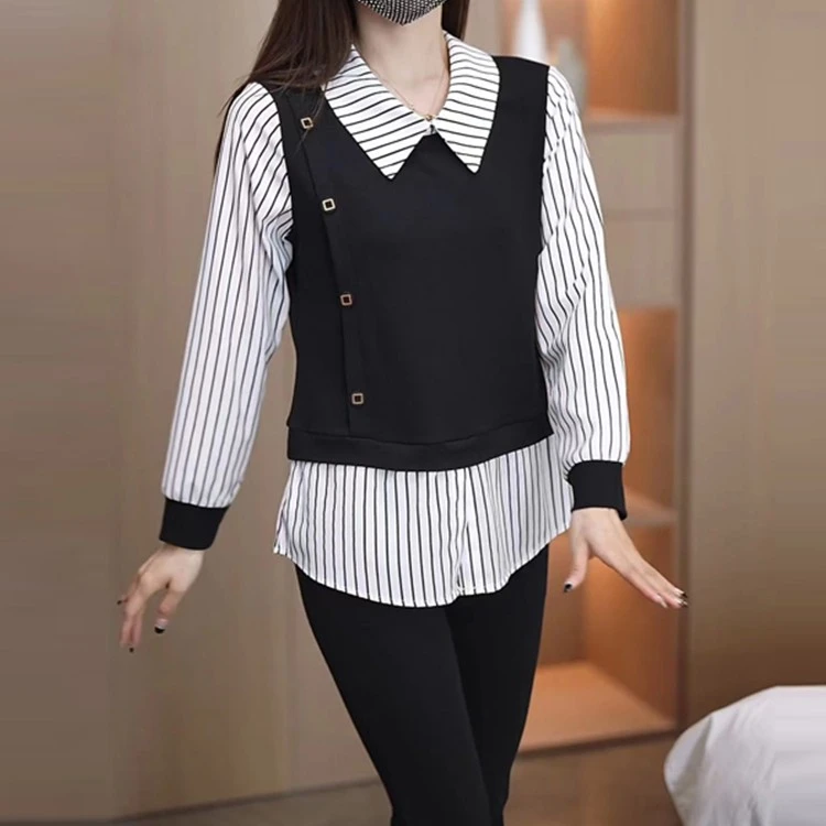 衬衣女长袖2025新款春季衬衫宽松时尚遮肉减龄上衣假两件上衣