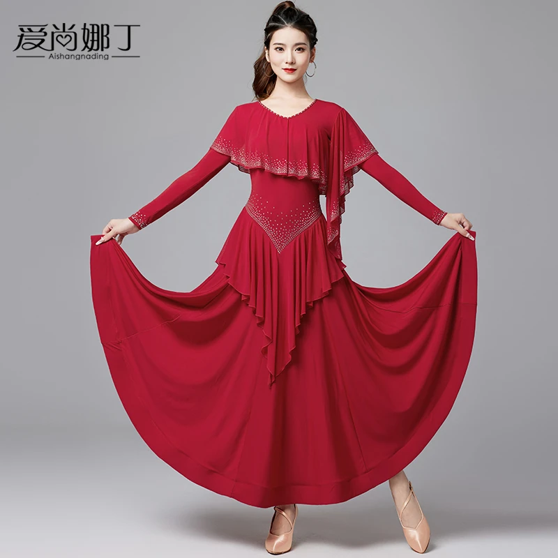 国标舞裙2025年新款华尔兹摩登交谊际舞蹈表演出服烫钻大摆洋装