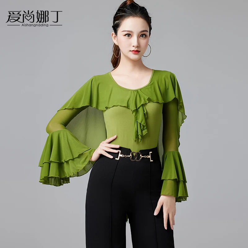 国标摩登舞上衣练功服女2025年新款拉丁华尔兹交谊际跳蹈飘逸长袖