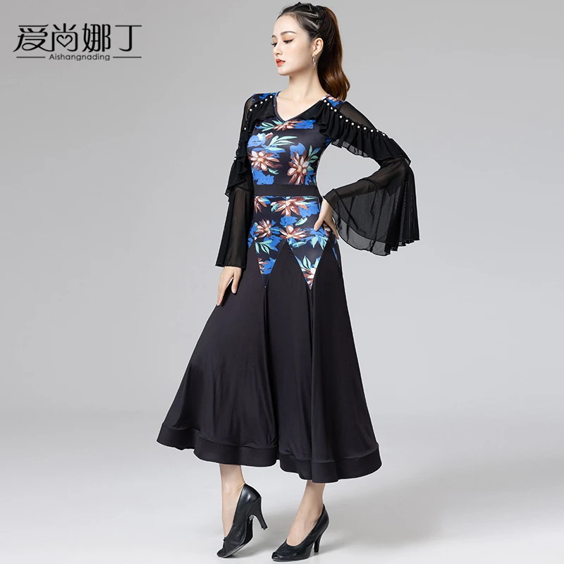 摩登舞裙女新款国标华尔兹交谊际跳舞蹈服装比赛表演出大摆连衣裙