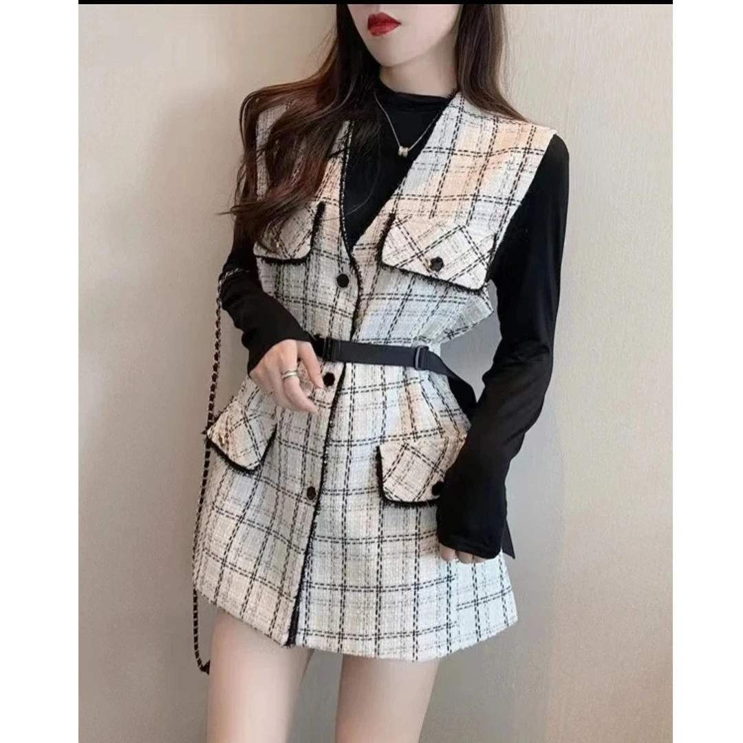 【浅浅专属】套装女小香风气质显瘦编织马甲裙打底衫两件套早秋6999