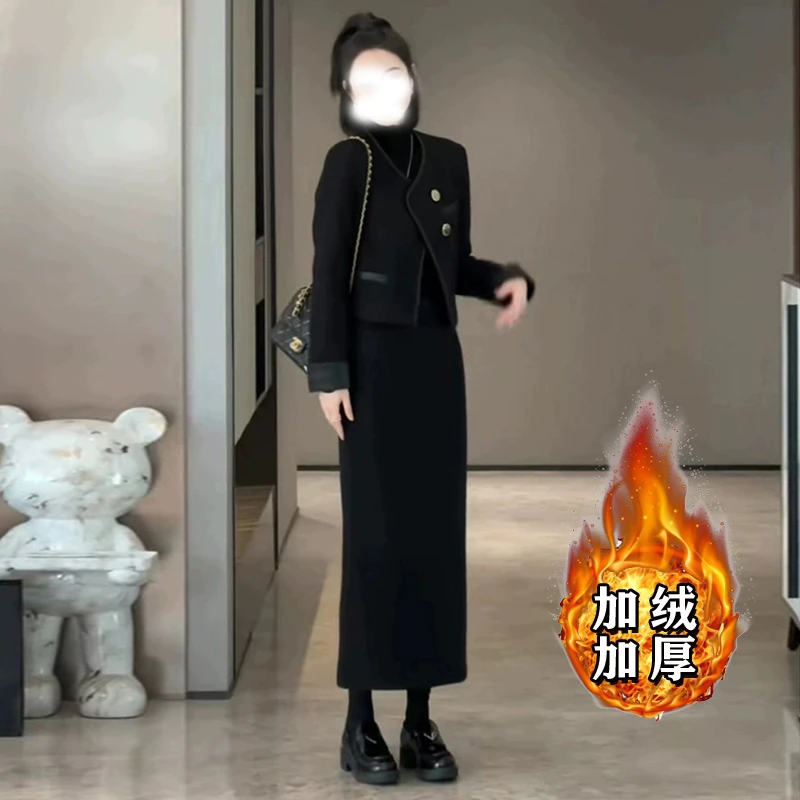 【加绒加厚】【两件套】小香外套搭配一整套流行套装裙6390