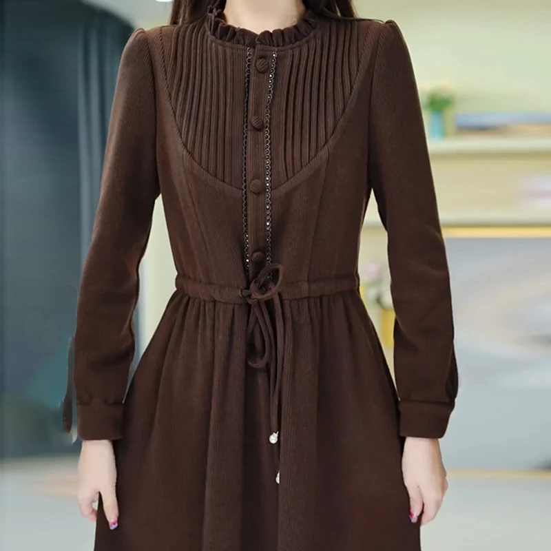 连衣裙女长袖高档洋气质名媛收腰高端奢华妈妈百搭打底裙子6180