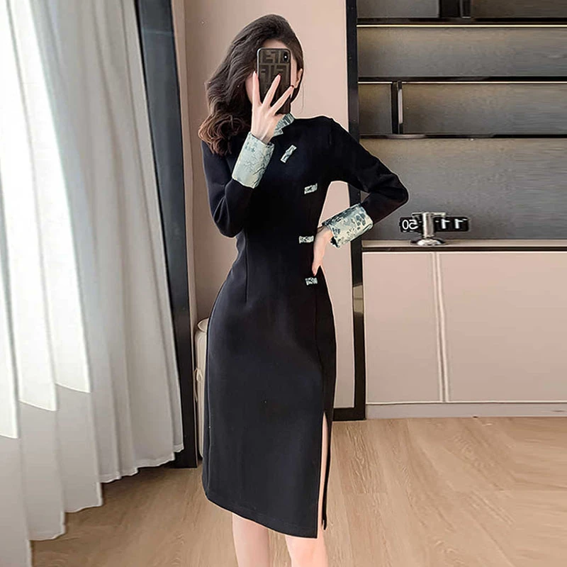 【TW】新中式国风黑色连衣裙女秋2025新款高端精致显瘦气质裙子1973