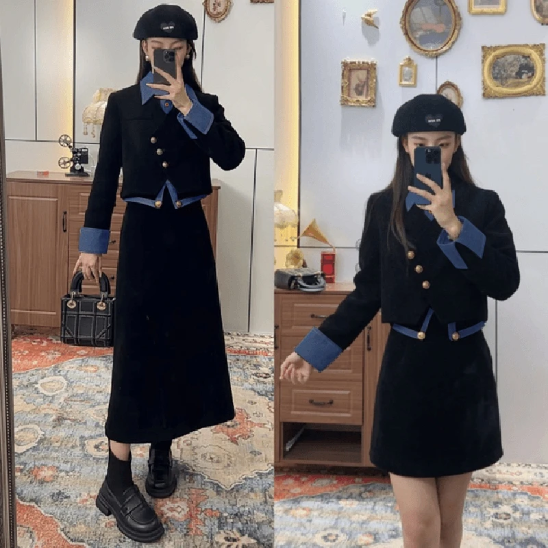 【千艺】【两件套】2025秋季新款法式赫本风上衣半身裙女装套装2105