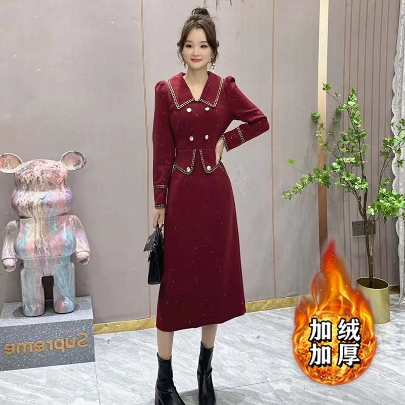 【加绒加厚】【胜佳】新款法式高级感独特精致小香风连衣裙子2684