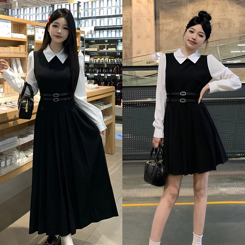 【TW】【送腰带】2025新款秋季假两件收腰显瘦裙子女装时尚连衣裙1953