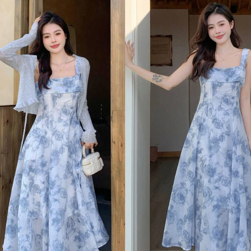 【两件套】2025新款防晒开衫搭配吊带连衣裙仙气超仙森系裙子女1140