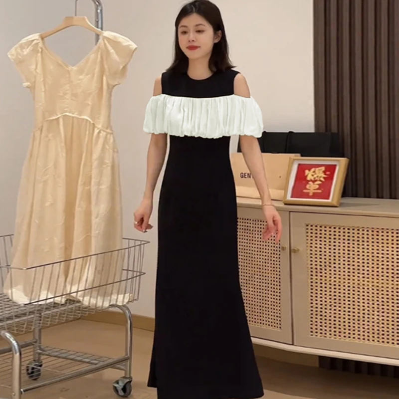 【GY】高级感法式优雅礼服裙小众设计露肩修身鱼尾连衣裙女1369