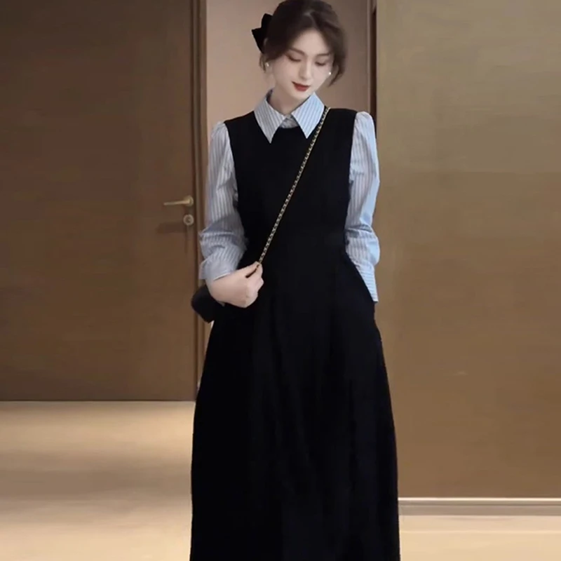 TW法式减龄气质收腰连衣裙子女2025新款高级感时尚黑色长裙1787