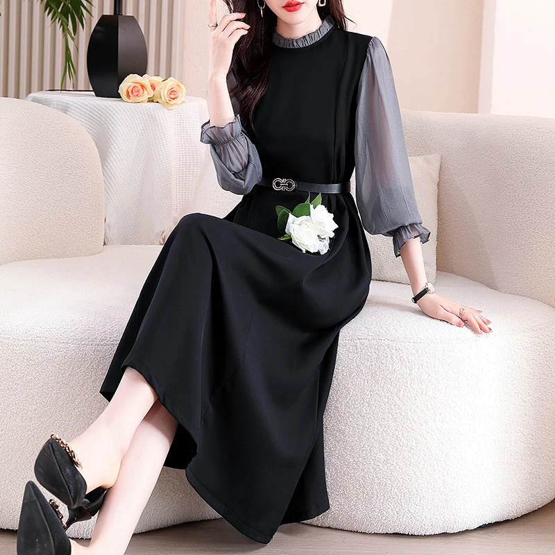 2023年修身新款连衣裙女法式内搭温柔年会富家小千金气质长裙7532