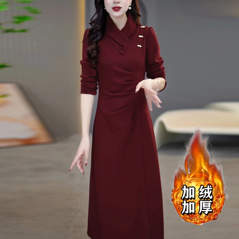 【加绒加厚】2025冬新款女装连衣裙气质秋冬季遮肚显瘦修身裙子2654