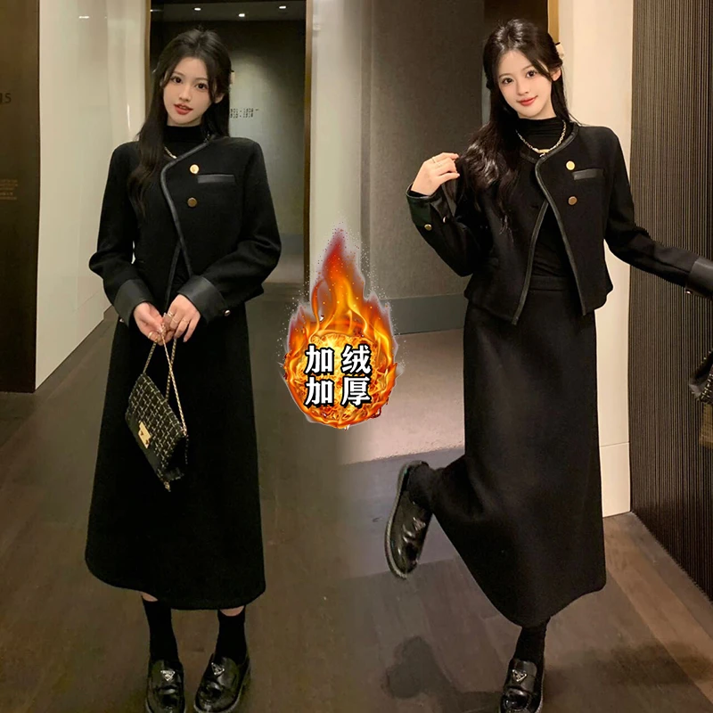 【加绒加厚】【两件套】小香外套半身搭配一整套今年流行套装裙6390