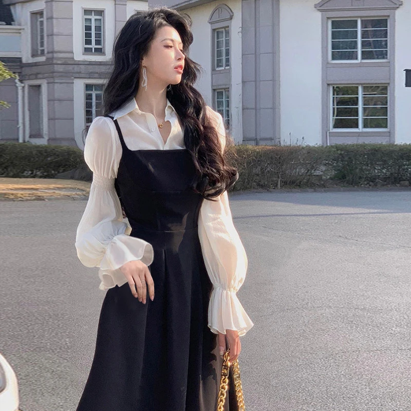 2025新款法式高级感气质女神范高端黑色连衣裙假两件6709