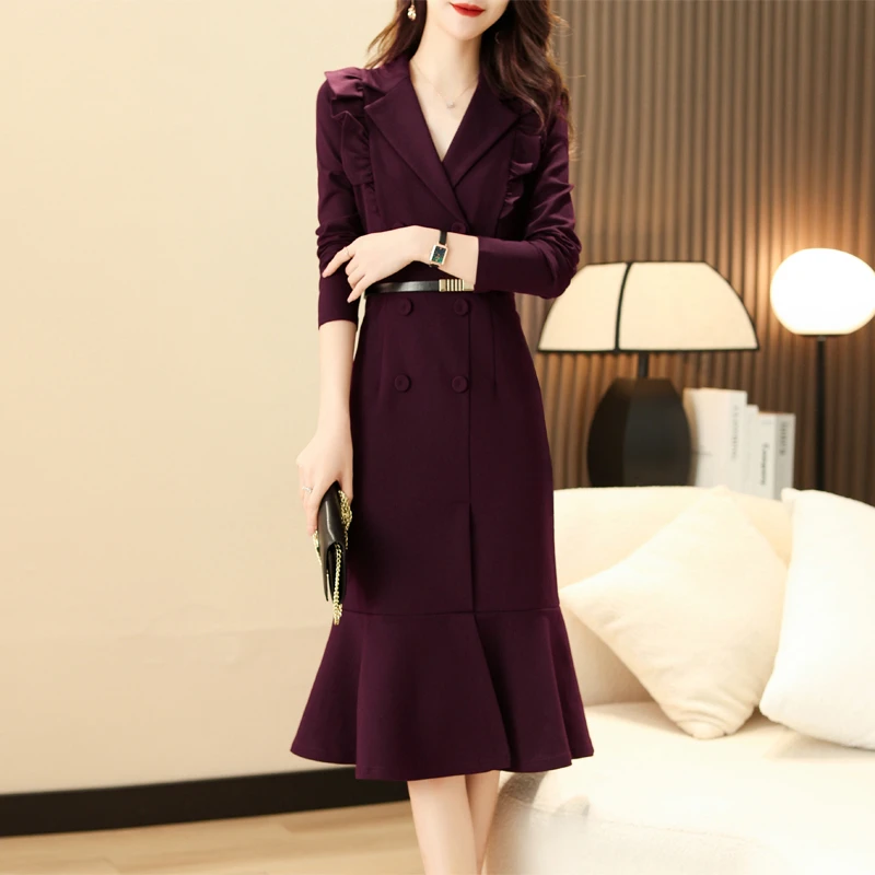 名媛气质礼服连衣裙女2023新款高端职业修身荷叶边包臀鱼尾裙7814