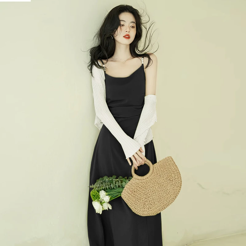 【四色】【两件套】法式气质连衣裙春夏2025绝美超仙吊带针织开衫6904