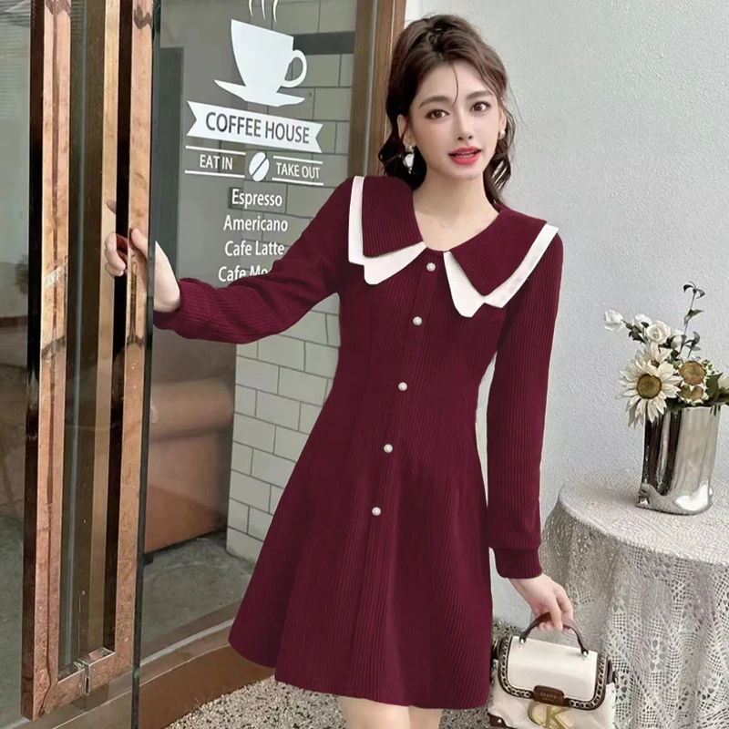 【加绒/常规】拼接法式复古时尚温柔收腰连衣裙女6027