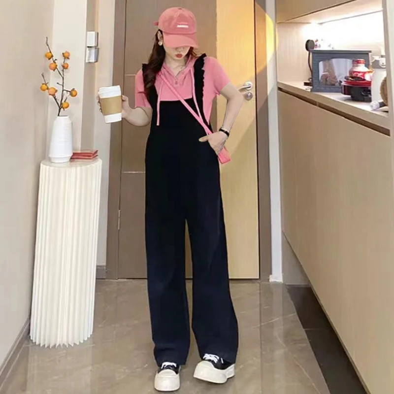 【玫瑰优选】孕妇装早秋休闲连帽针织上衣时尚慵懒孕妇背带裤套装