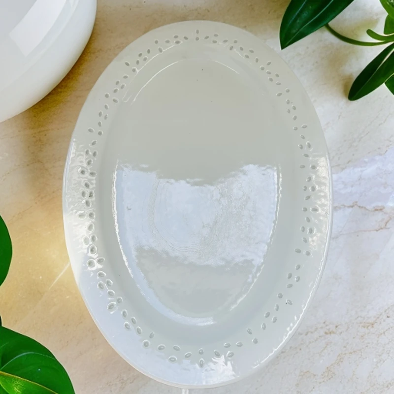 景德镇手工35cm白玲珑高温陶瓷鱼盘