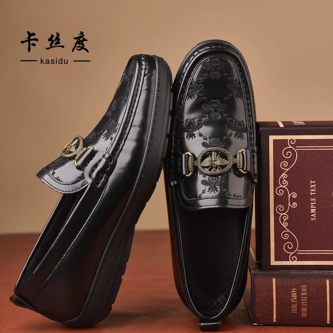 2024春季新款百搭时尚潮流舒适软底休闲男皮鞋严家设计师款黑色