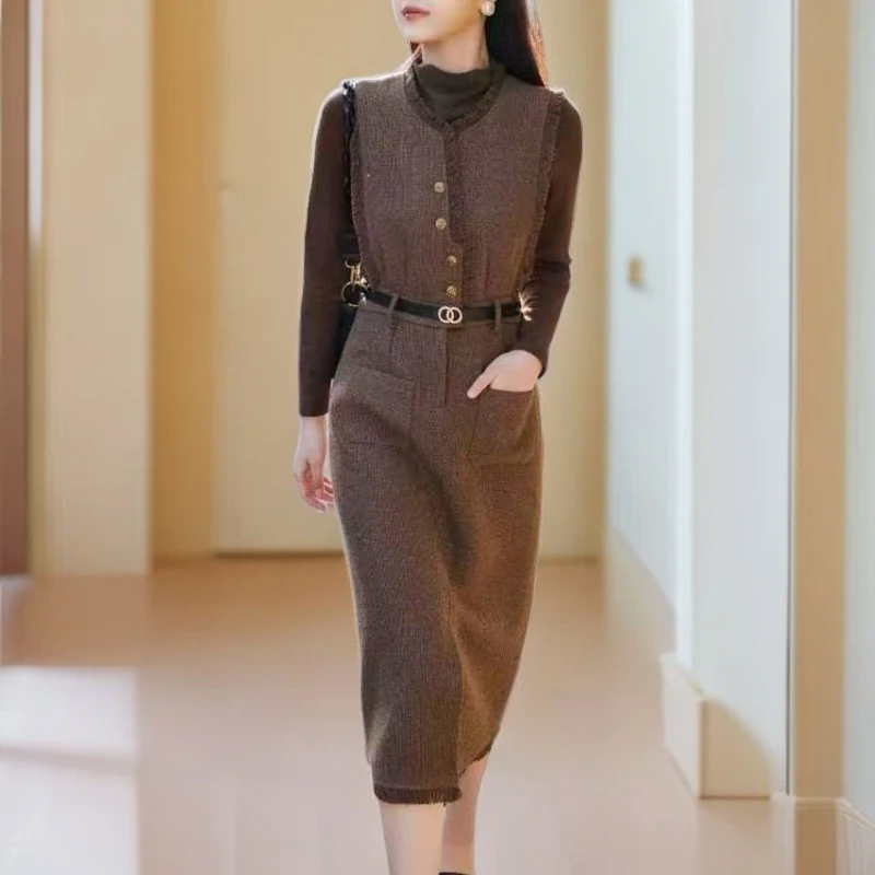 A344#咖【木兮兮专属】2024年秋冬洋气修身时尚轻奢气质套装