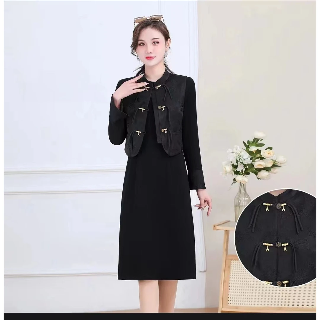 81212#黑【木兮兮专属】2024年秋冬季气质显瘦国风优雅新款时尚套装