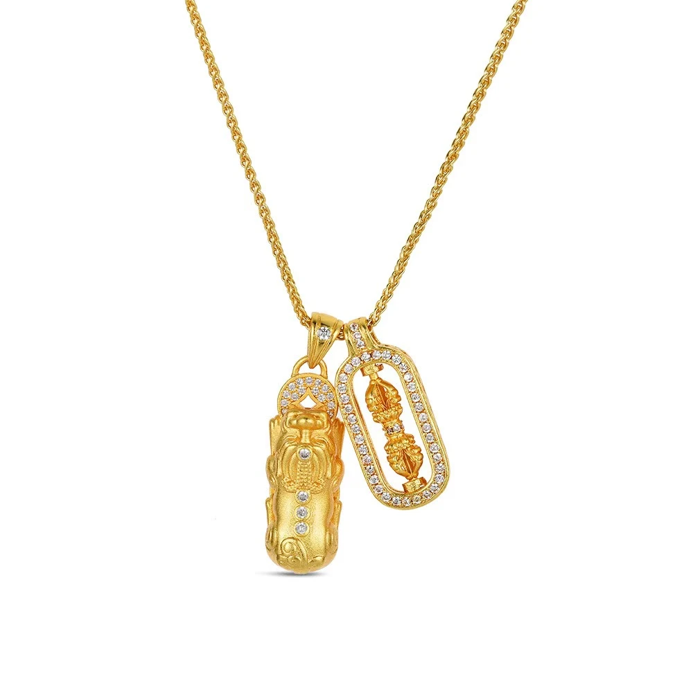 非金属合成锆石项链 精致金色小算盘项链