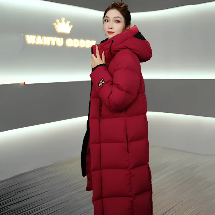 黑金鹅绒服长款厚款时尚百搭连帽休闲保暖外套