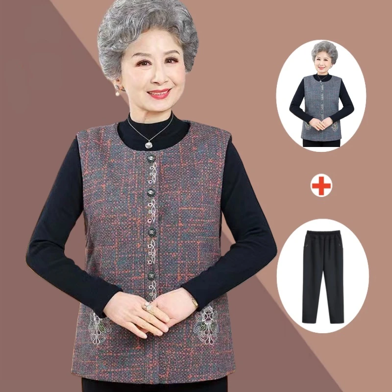 中老年人春秋马甲女奶奶装秋季上衣老人衣服马甲开衫款外穿背心装