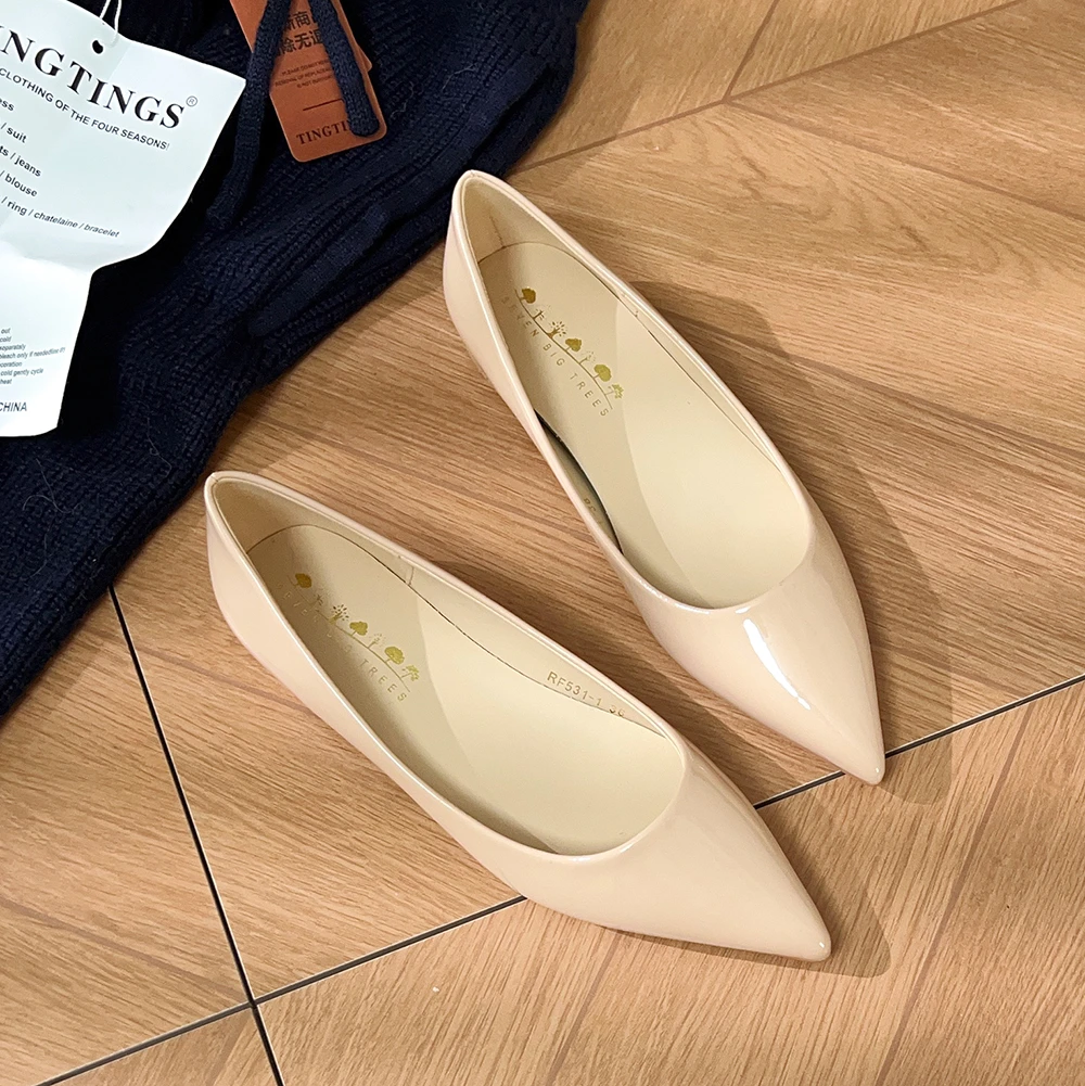 3cm内增高裸色平底鞋女2025年新款时尚百搭浅口单鞋气质尖头女鞋