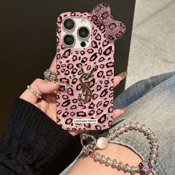 粉色蝴蝶结豹纹适用苹果16pro max手机壳iphone15/14/13/12女款16
