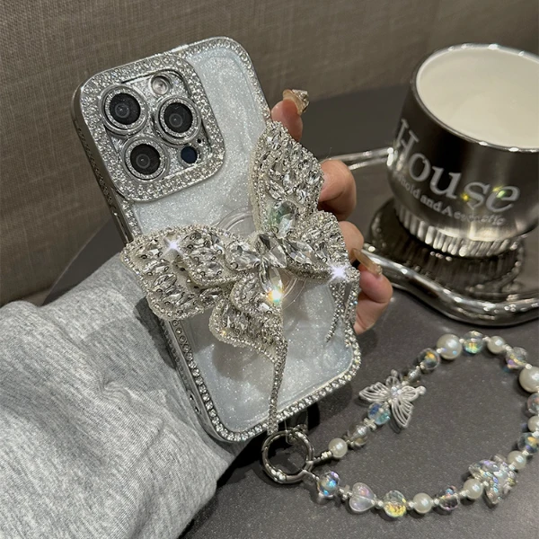 电镀轻奢水钻蝴蝶支架适用苹果16promax手机壳iphone15/14/13女款