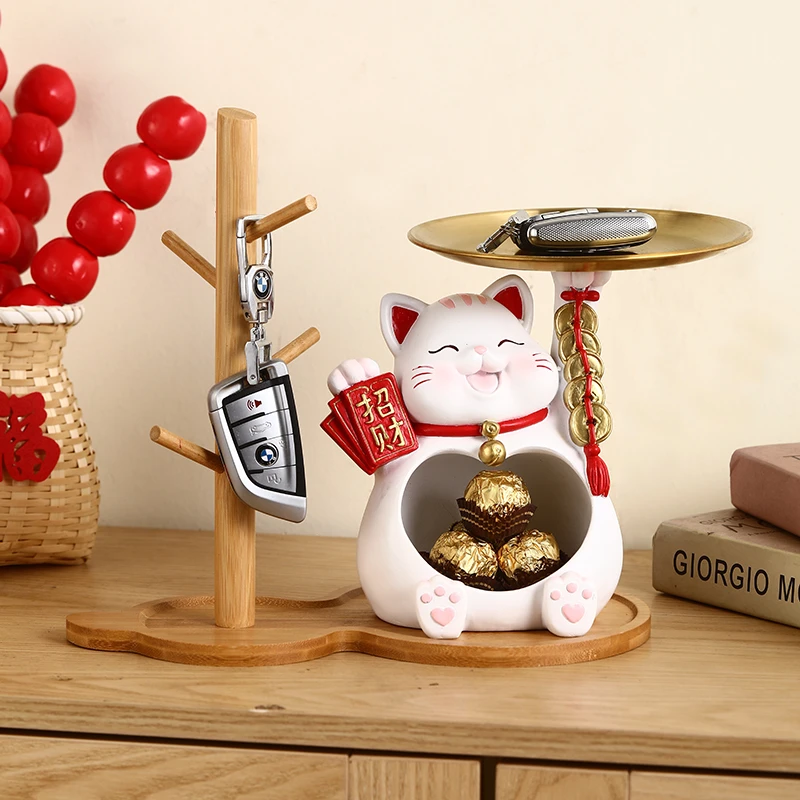 招财猫摆件入户钥匙收纳门口鞋柜客厅家居玄关装饰品乔迁新居礼品