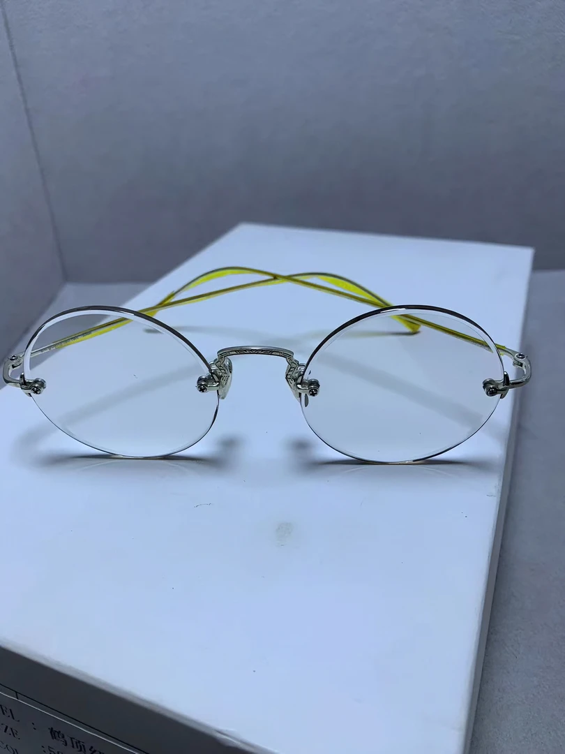 天然水晶冰糖色石头眼镜无框百搭石头镜潮流复古925银镜架