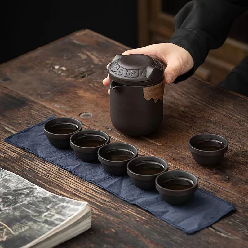 【新疆包邮】紫砂茶具套装便携式茶具户外紫砂一壶六杯全套礼盒茶具