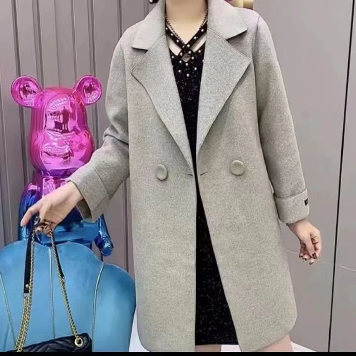 网红双面呢大衣秋冬洋气气质百搭毛呢双面呢韩版大衣中长款休闲